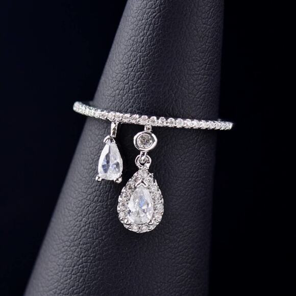 Plated Cubic zirconia dangle band ring - Picture 3 of 3